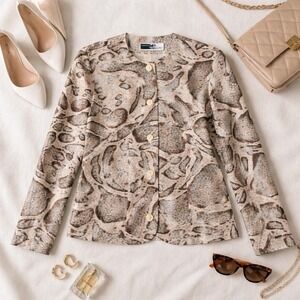Don Elliot Vintage Snakeskin Print Blazer Jacket Brown Neutral Size 10 USA Made